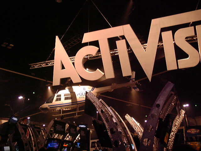 The Activision booth — the giant logo was visible from halfway across the hall.
