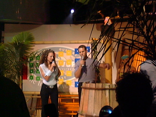The Survivor Interactive outdoor event — hosts working the crowd.