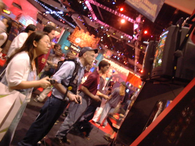Trying out the GameCube — Nintendo kiosks were packed all three days.