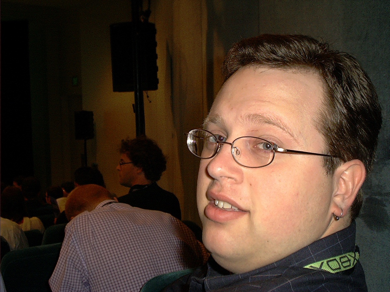 Jeff Luther awaits the start of the Xbox press conference — the green machine was in full force at E3 2003.