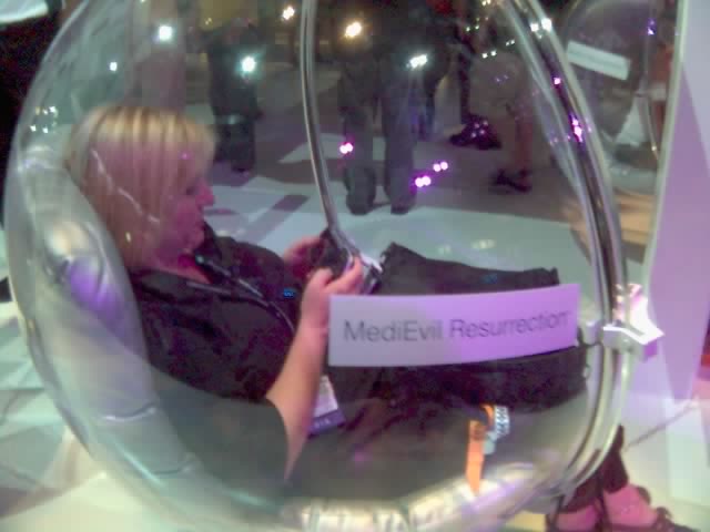 monica in a bubble with a psp